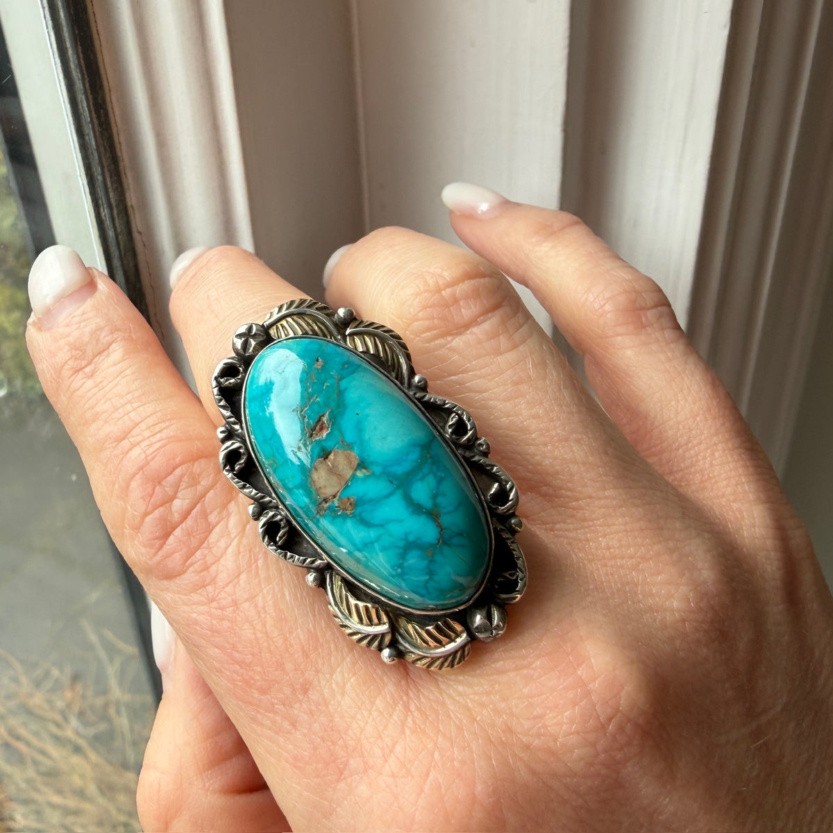 Stunning Turquoise in Sterling & Gold Statement Ring