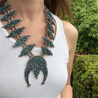 Turquoise Needlepoint Squash Blossom Necklace by W. Begay