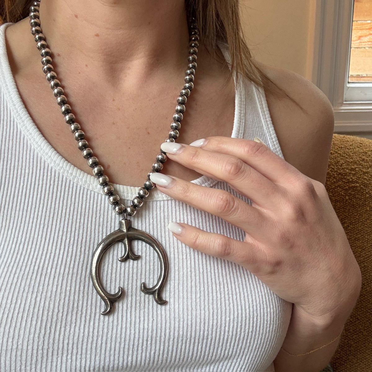Sandcast Silver Naja on Navajo Bead Necklace