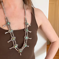 Handsome Silver & Turquoise Squash Blossom Necklace