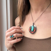 Coral & Turquoise in Attractive Silver Necklace