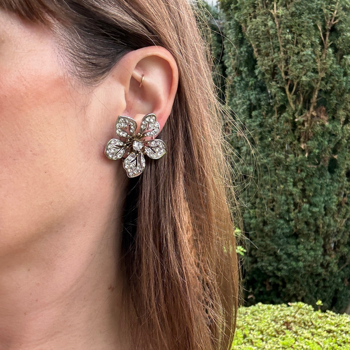 Brilliant German Crystal & Sterling Flower Earrings
