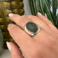 Modernist Faceted Malachite & Sterling Signet Ring