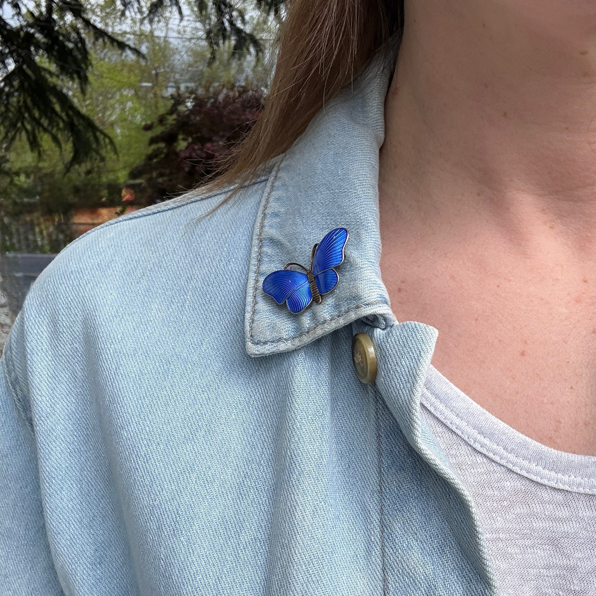 Darling Butterfly Brooch with Blue Enamel Wings