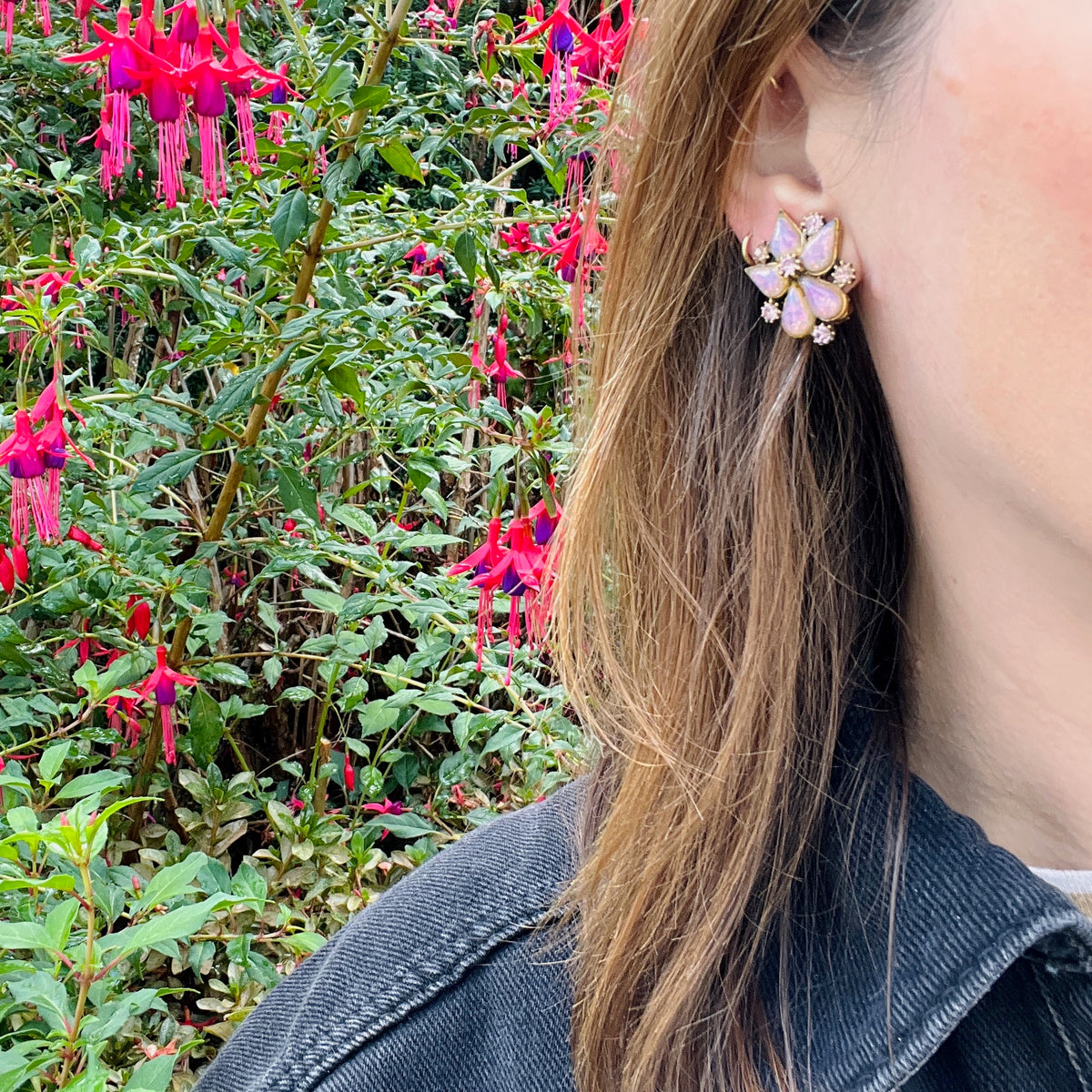 Exotic Orchid Pink Faux Opal & Rhinestone Earrings