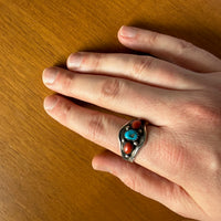 Gorgeous Turquoise & Coral Sterling Silver Band