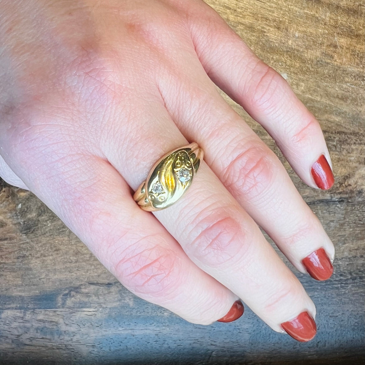 Sweet English 18ct Snake Ring with Old Mine Cut Diamonds