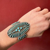 Turquoise-Colored Glass Petit Point Cuff Bracelet
