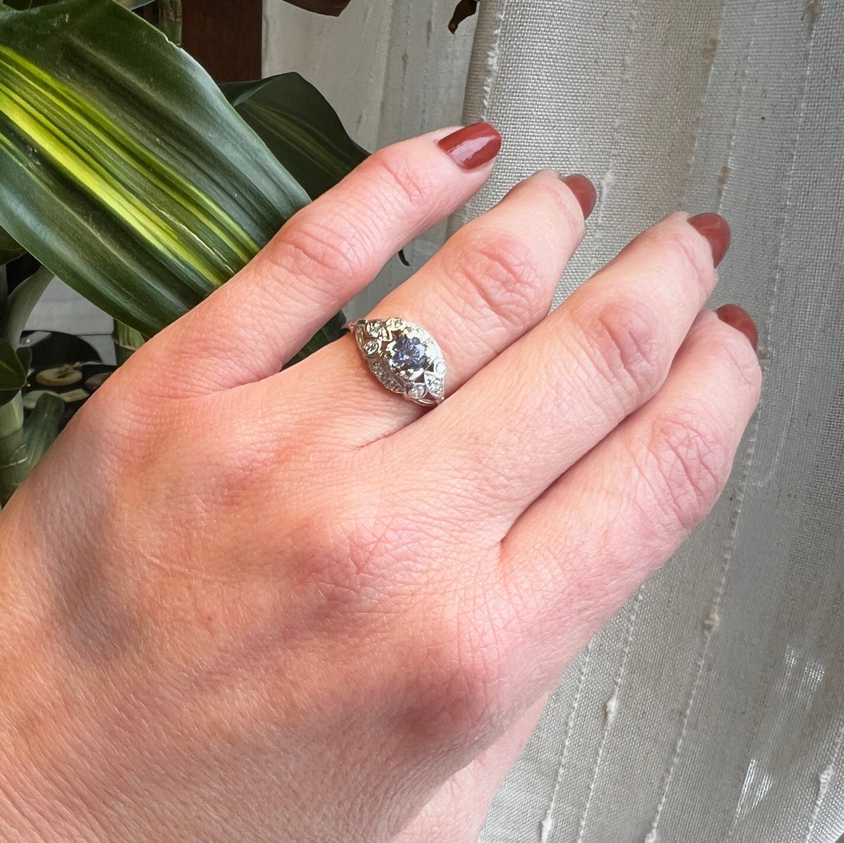 Captivating Cornflower Sapphire & Diamond 1930s Ring