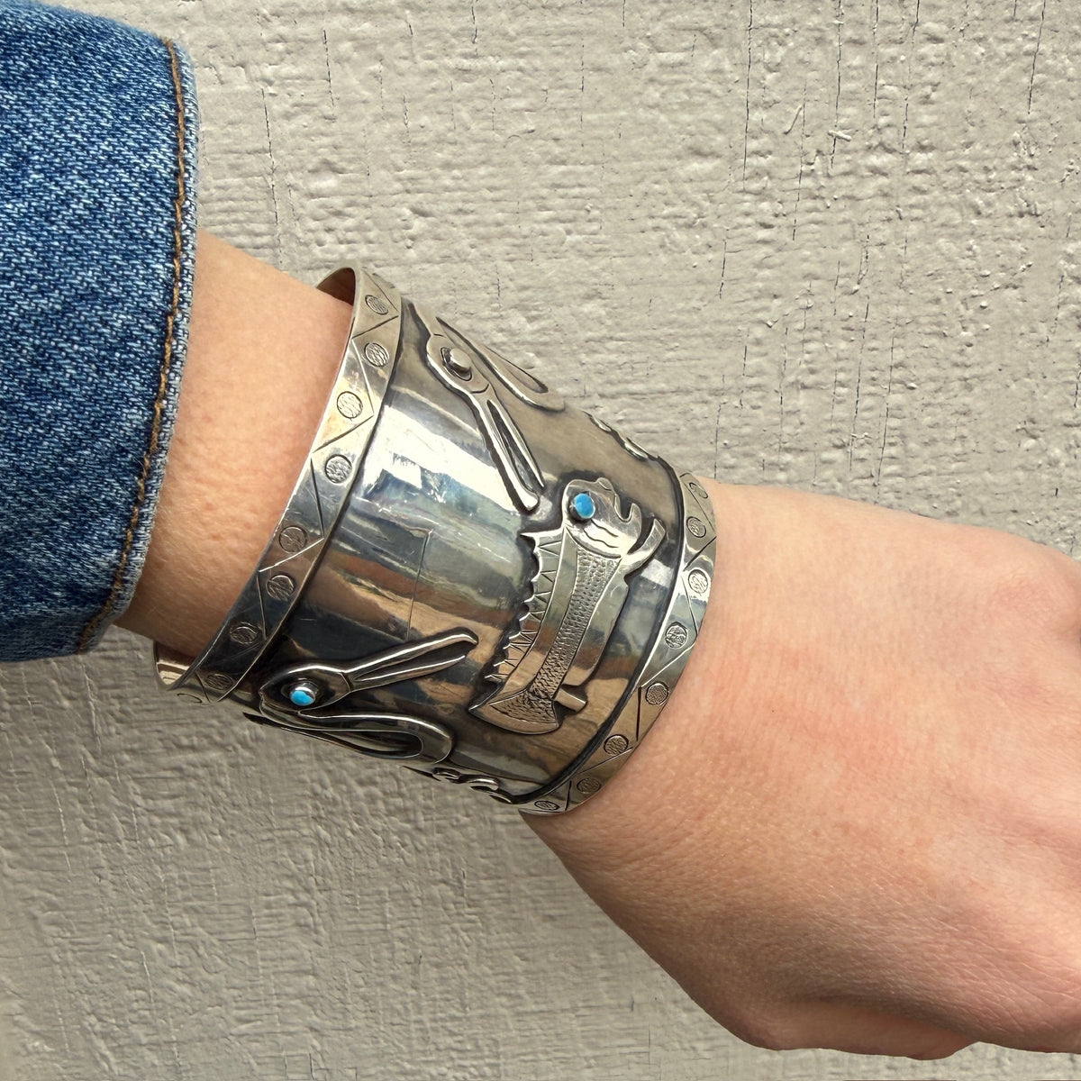 Laffi Peruvian Sterling Cuff Bracelet with Creatures