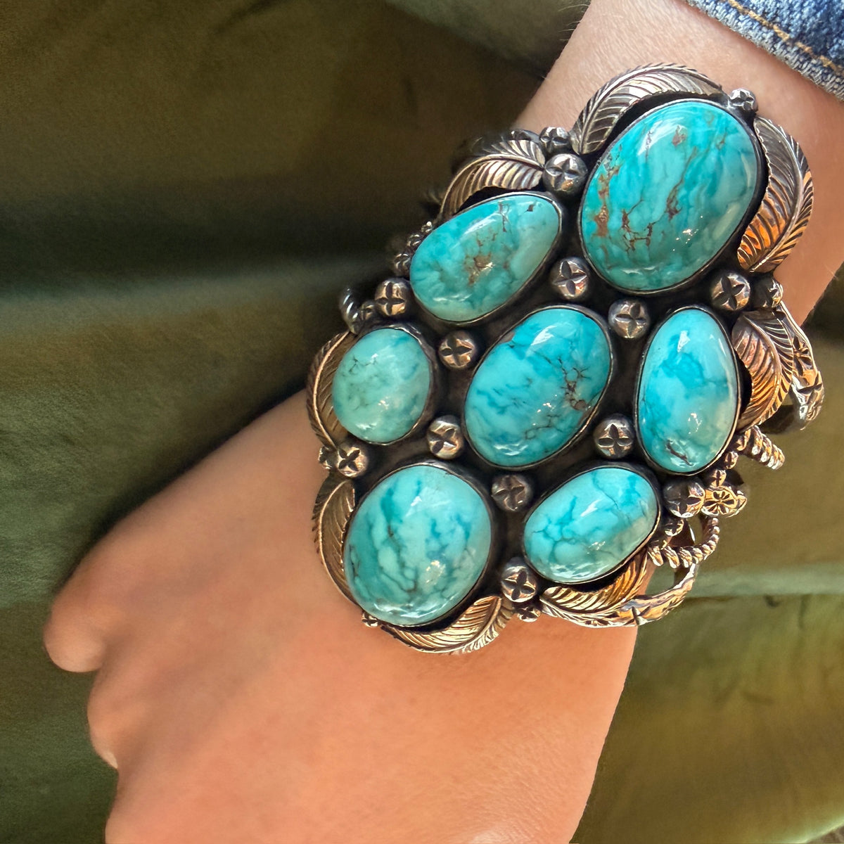 Outstanding Turquoise in Sterling & Gold Cuff Bracelet