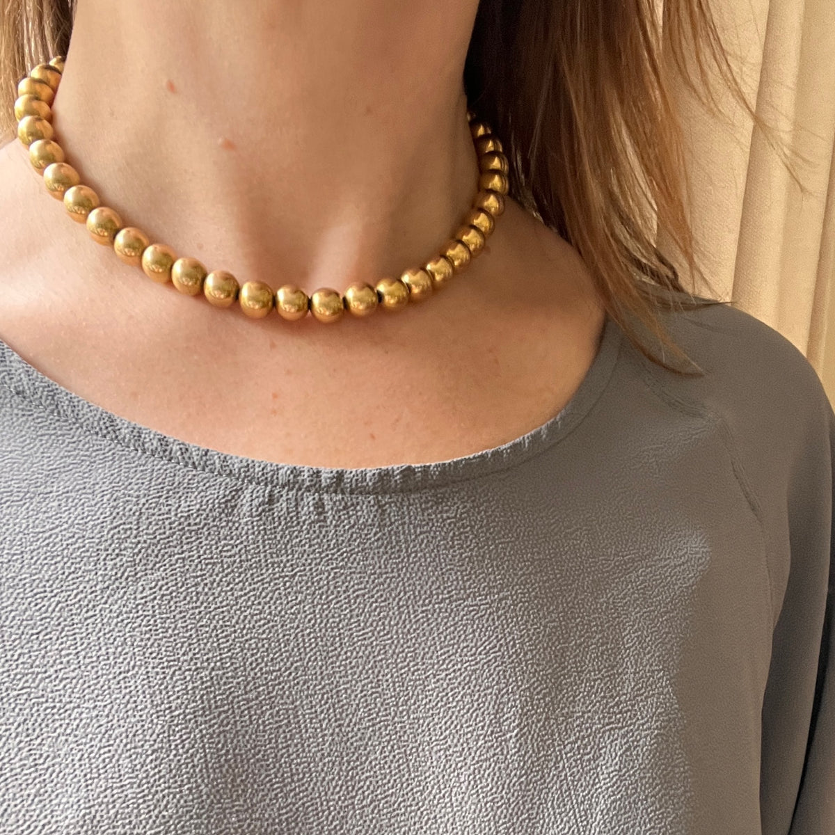 Glossy Gold Filled Bead Necklace by Winard