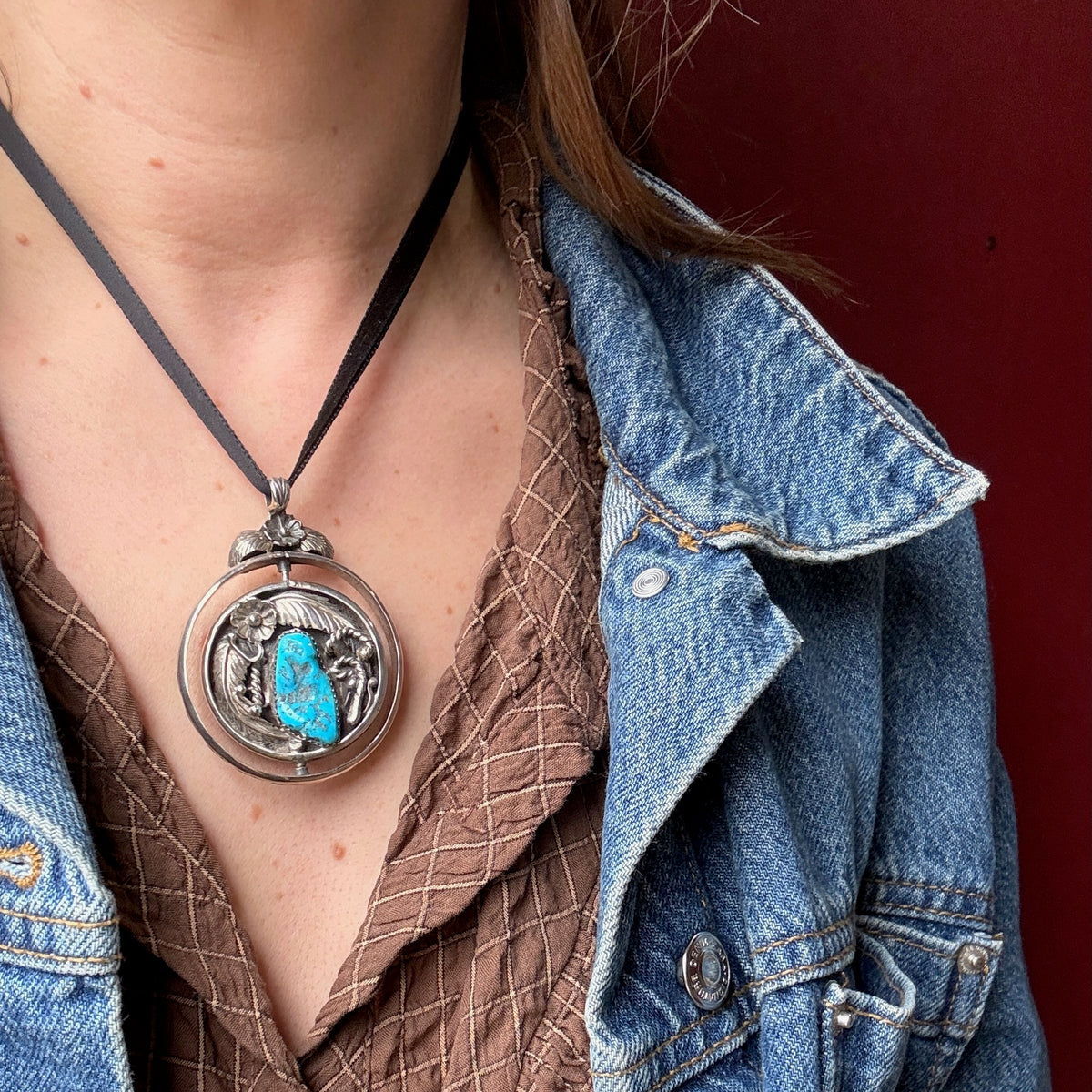 Turquoise & Coral Navajo Spinner Pendant