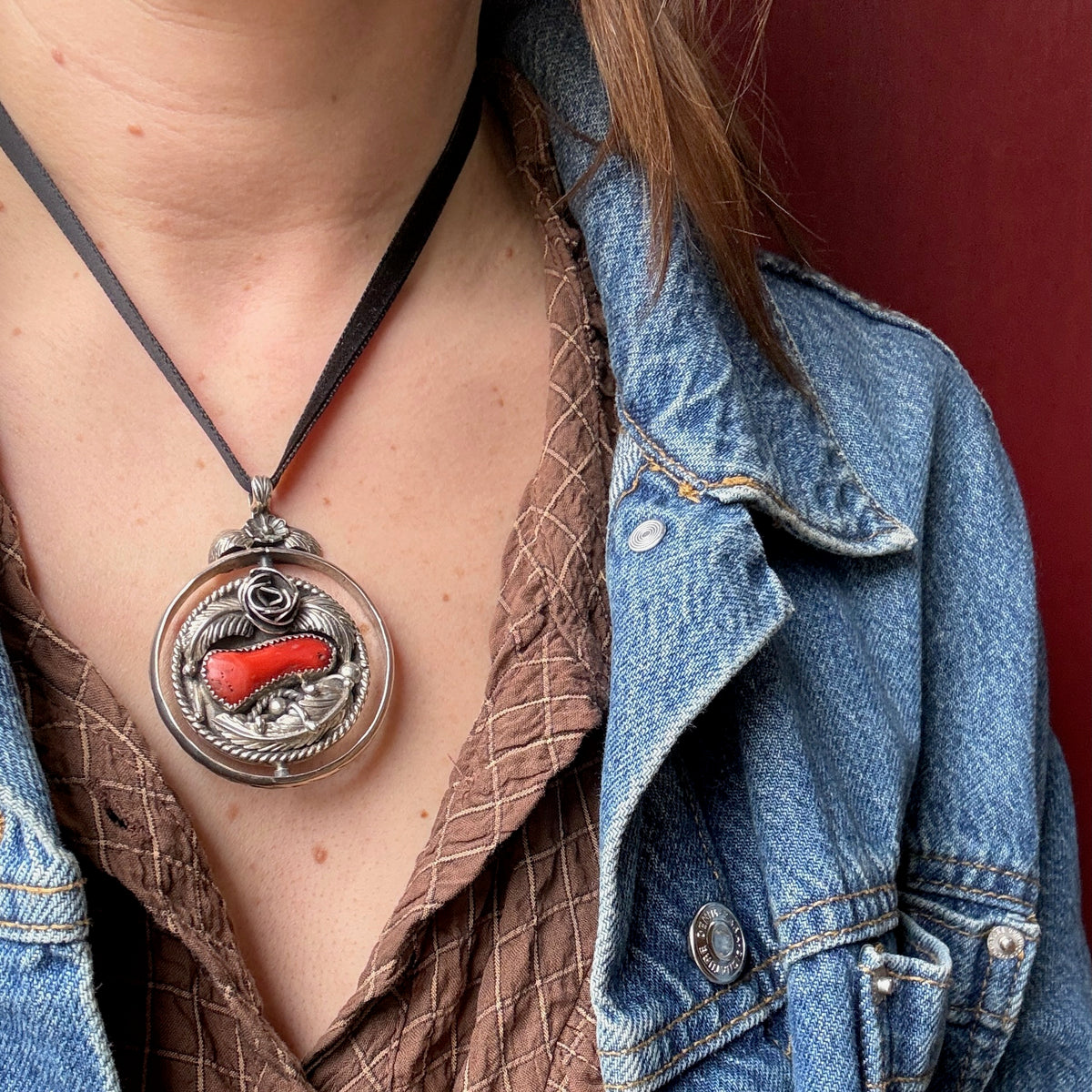 Turquoise & Coral Navajo Spinner Pendant