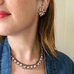 Magical Pink Faux Opal & Rhinestone Necklace & Earring Set