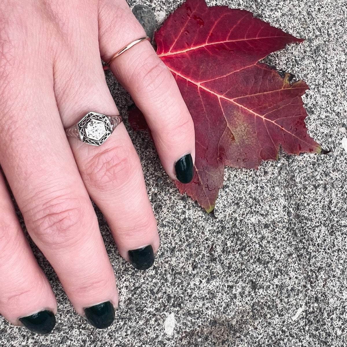 Exquisitely Worked Old European Cut Diamond Solitaire