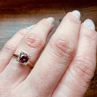 Rhodolite Garnet Solitaire Ring in Two-Tone Gold