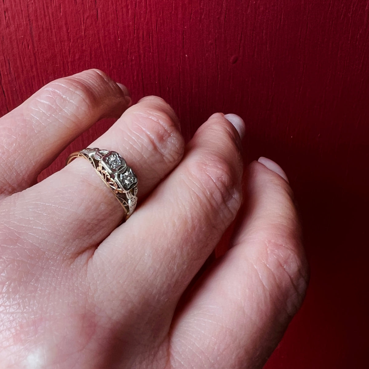 Dainty Art Deco Diamond Ring in Platinum & 18ct Gold