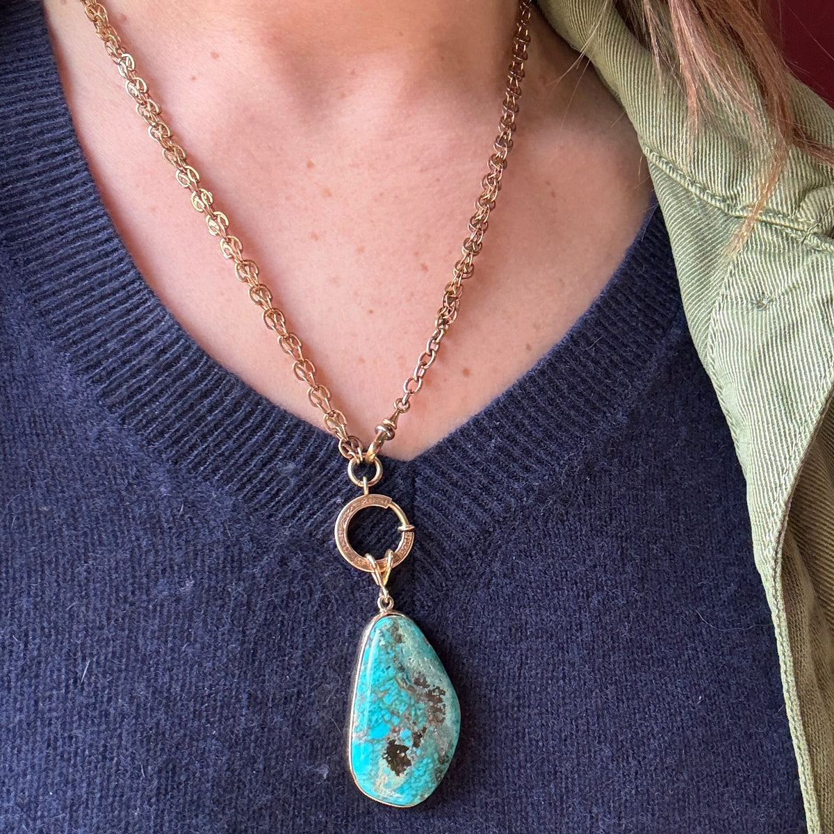 Stunning Natural Turquoise & 14k Gold Pendant