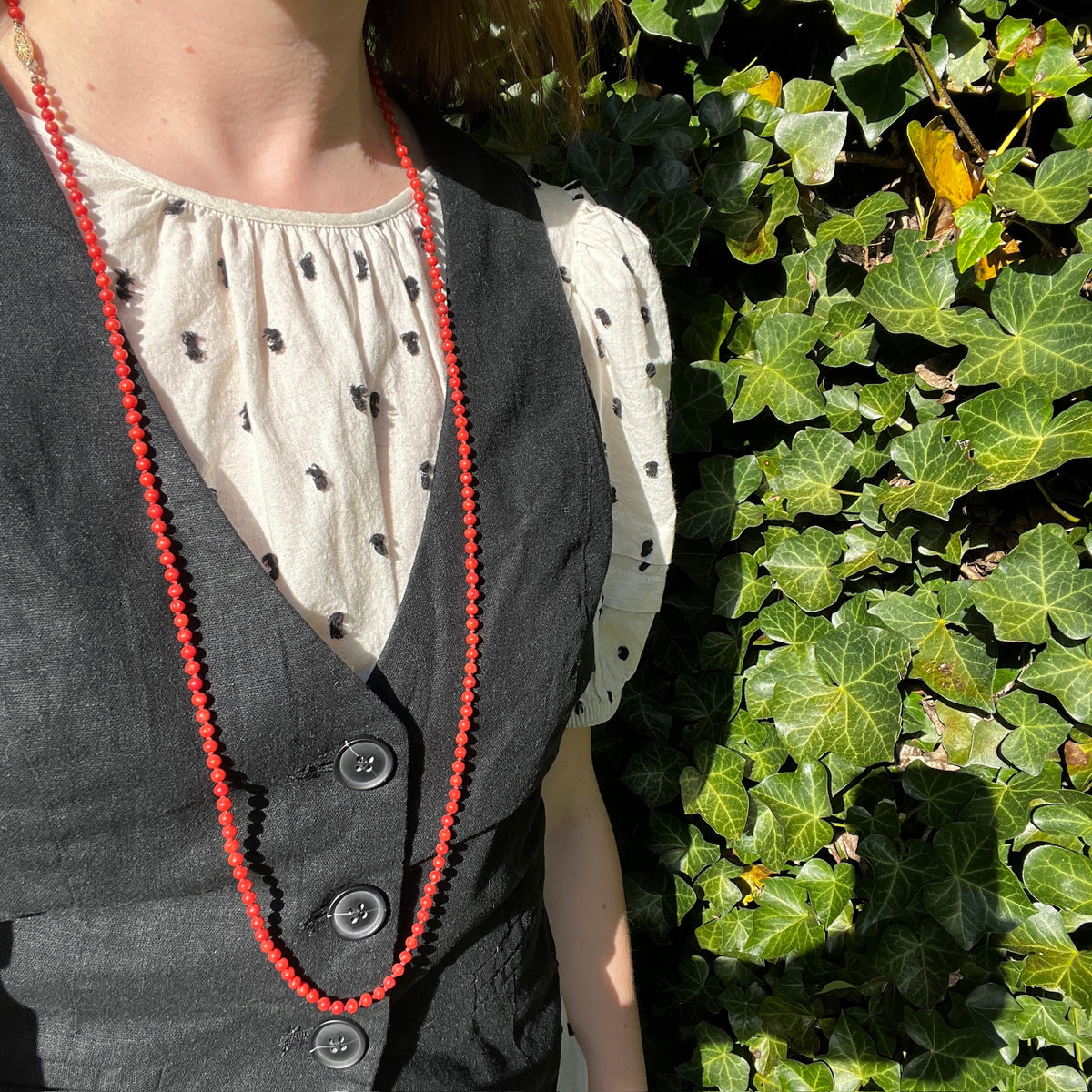 Crimson Coral Bead Necklace with Gold Clasp
