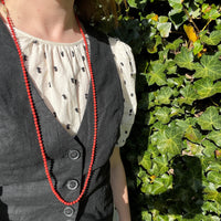 Crimson Coral Bead Necklace with Gold Clasp
