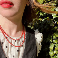 Crimson Coral Bead Necklace with Gold Clasp