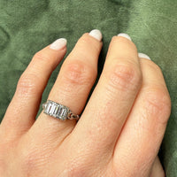 Art Deco Emerald Step Cut Diamond Trilogy Ring