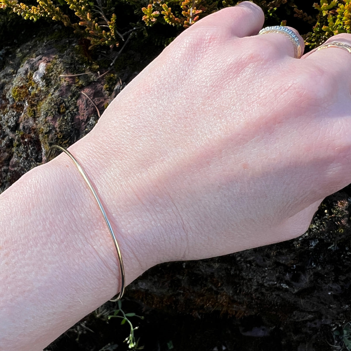 Slim 14k Gold Oval Bangle Bracelet