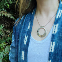 Engraved & Enameled White Brass Pendant