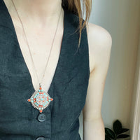 Silver Filigree Cruciform Pendant with Turquoise & Coral