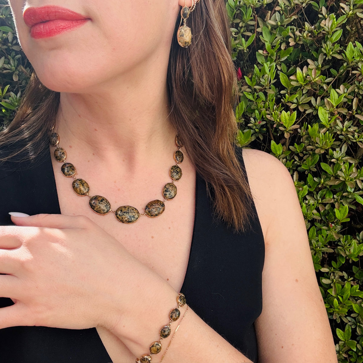 Georgian Jasper Necklace, Bracelet & Earring Suite