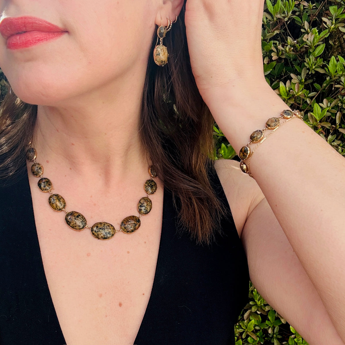 Georgian Jasper Necklace, Bracelet & Earring Suite