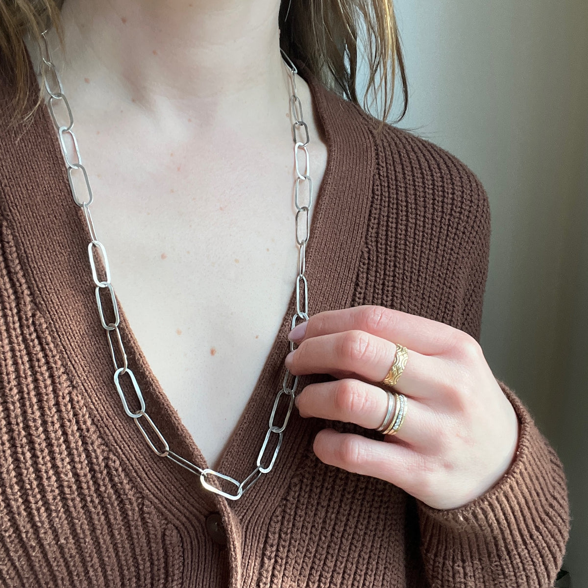 Recycled Sterling Silver Chain with Flat Oval Links