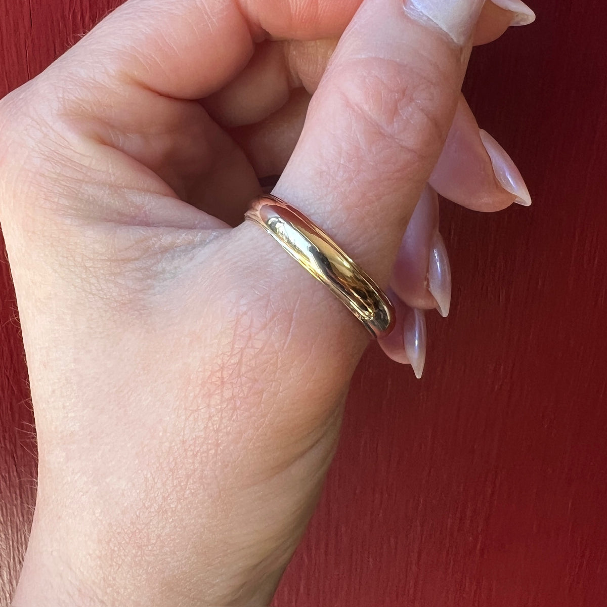 Size 14 Half Round Stepped Edge Gold Band
