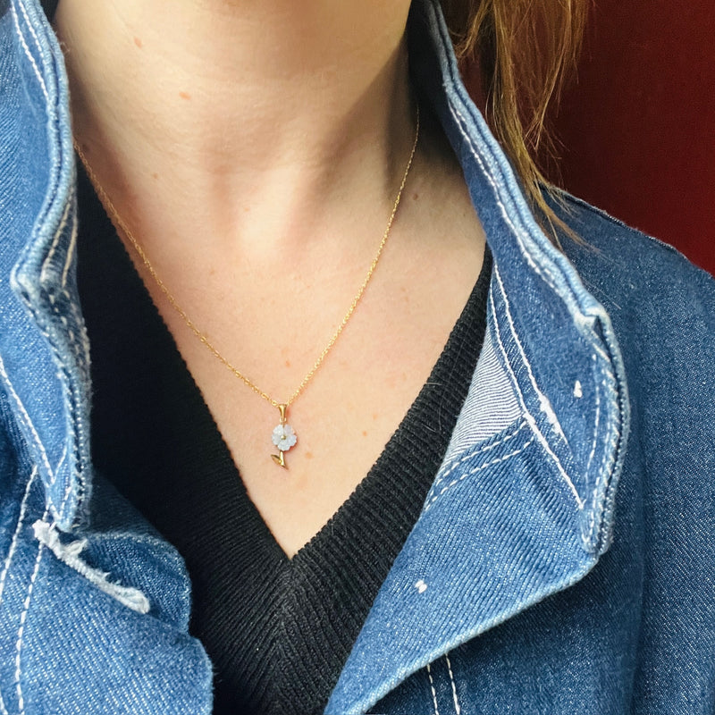 Darling Gold Flower Pendant with Opal Petals