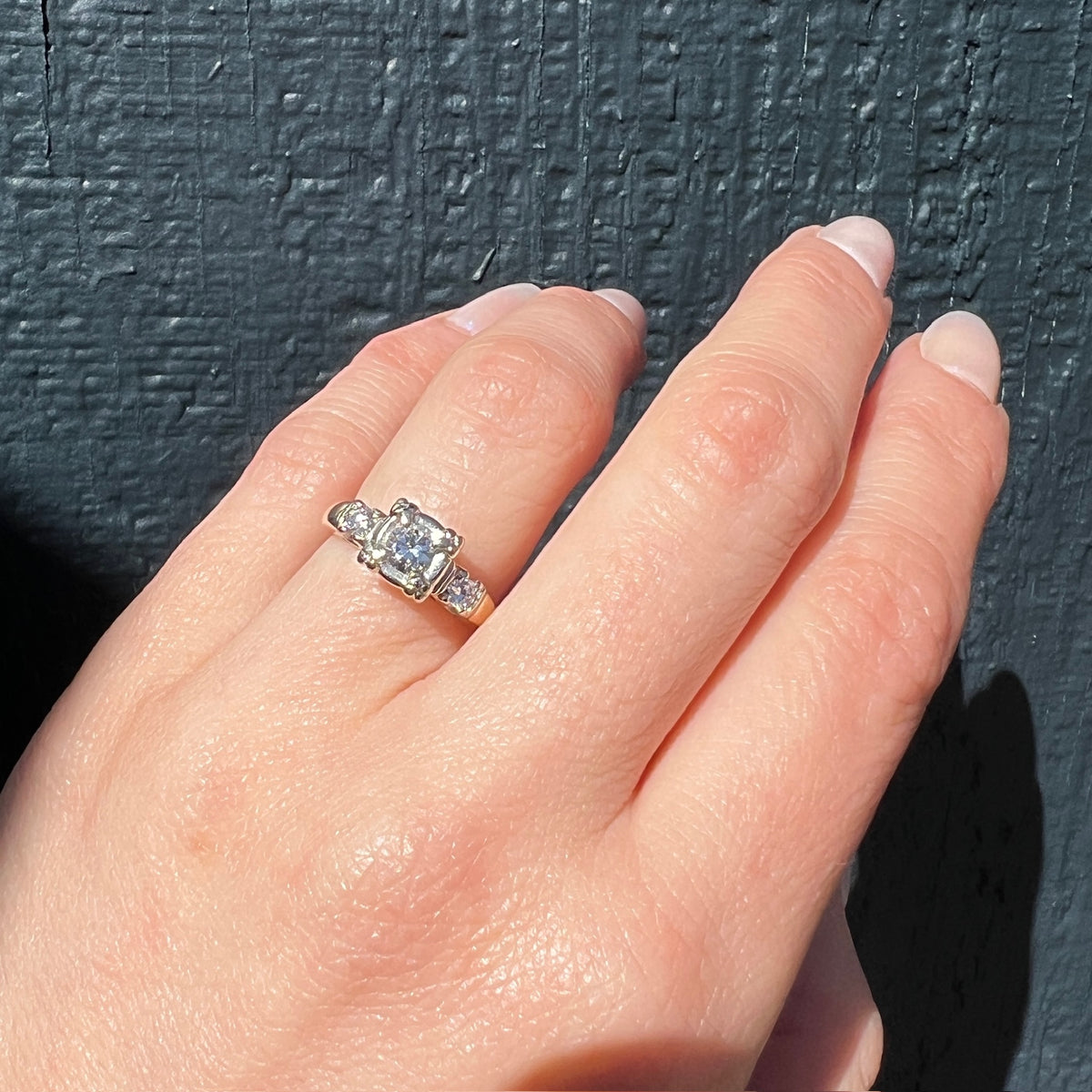 Retro Two-Tone Gold & Diamond Engagement Ring