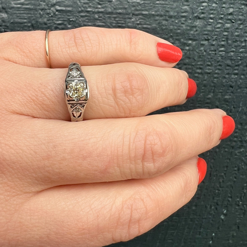 Art Deco 1.39 CTW Old Mine Cut Diamond Platinum Scroll Solitaire Engagement  Ring | Wilson's Estate Jewelry