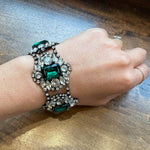 Breathtaking Green & White Rhinestone Bracelet Signed Schaperelli