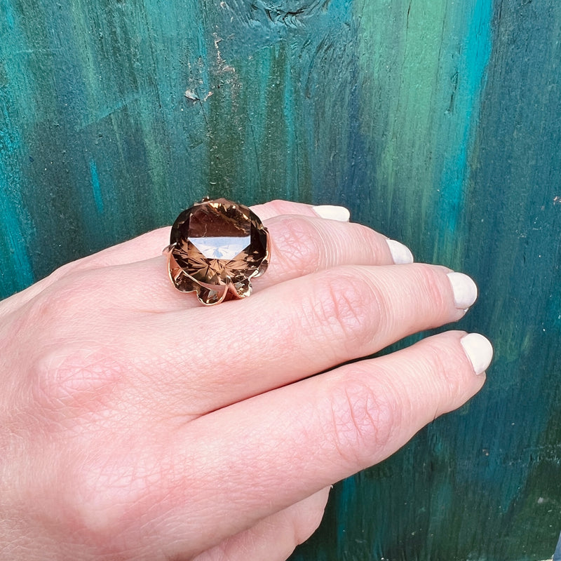 Striking Smoky Quartz Cocktail Ring Gem Set Love