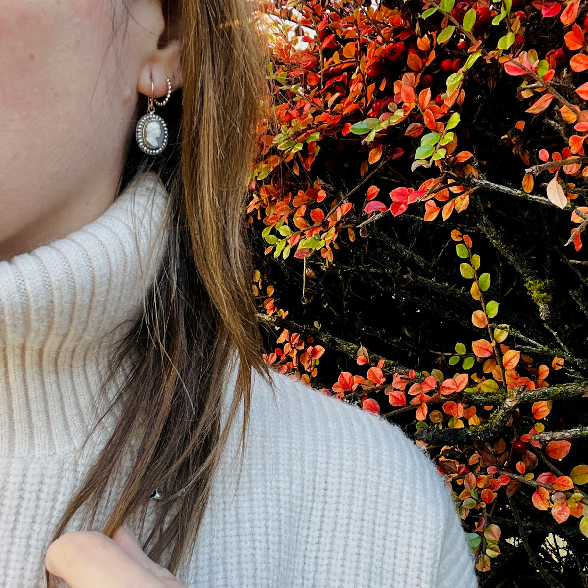 Georgian Man & Woman Cameos in Gold & Pearl Earrings