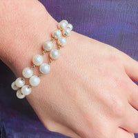 Creamy Cultured Pearls on Gold Wire Linked Bracelet