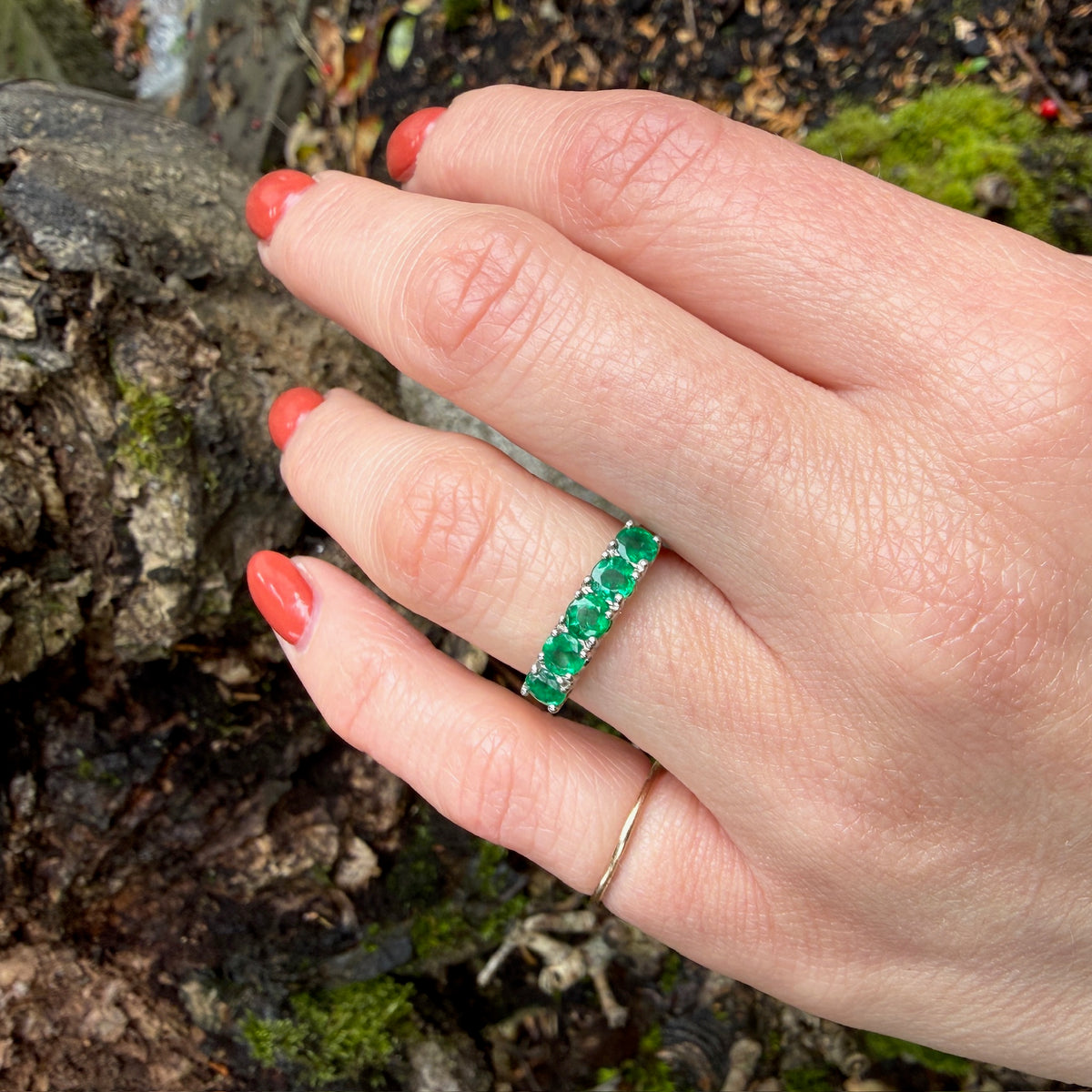 Brilliant Green Emerald and Platinum Band