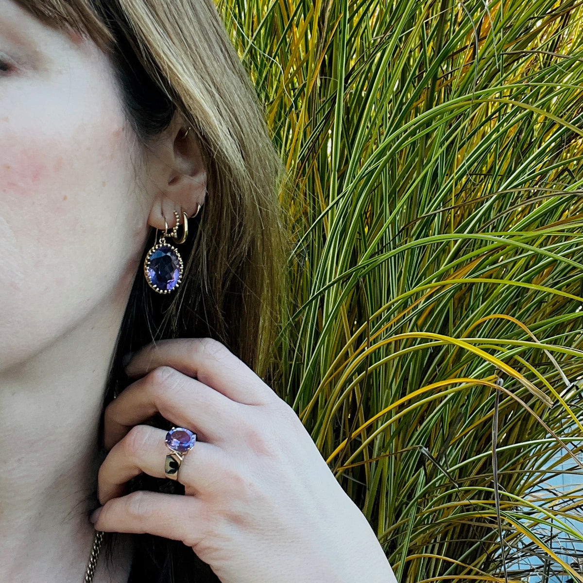 Succulent Amethyst & Gold Victorian Drop Earrings