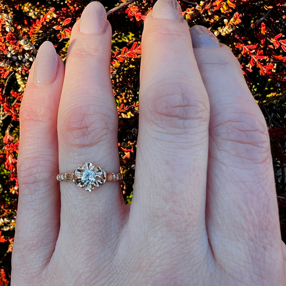Victorian Style Diamond Floral Belcher Ring by 720