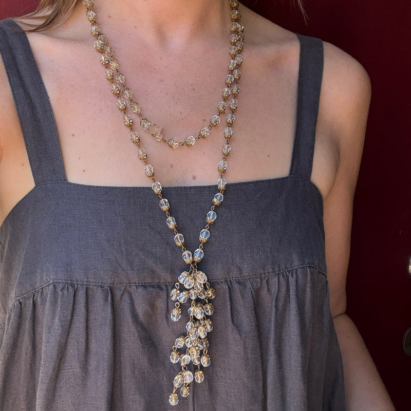 Extra Long Glass & Brass Beaded Sautoir Necklace