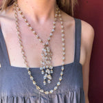 Extra Long Glass & Brass Beaded Sautoir Necklace