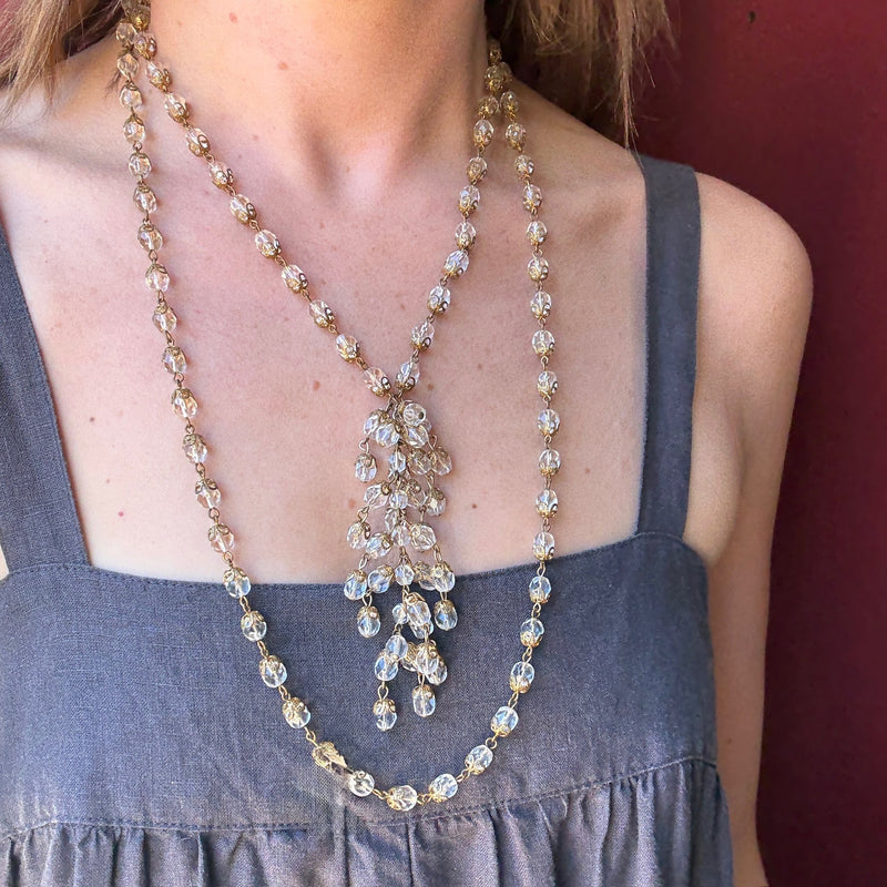 Extra Long Glass & Brass Beaded Sautoir Necklace