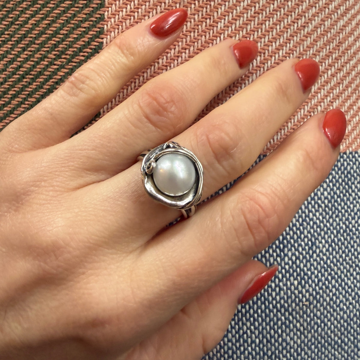 Cultured Pearl in Sterling Tendril Artisan Ring