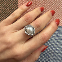 Cultured Pearl in Sterling Tendril Artisan Ring