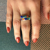 Multi-Stone Inlay Waves Sterling Silver Band